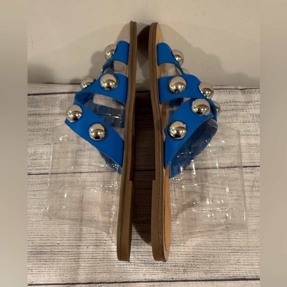 Marc Fisher Blue Studded Slide Sandals Size 8.5 Statement Stud Flats - Picture 12 of 14